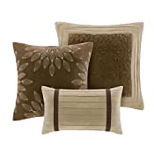 Madison Park Palmer Comforter Set - Faux Suede Design, Striped Accent, All Season Down Alternative Bedding, Matching Shams, Decorative Pillow, Bed Skirt, King (104 in x 92 in), Natural 7 Piece Madison Park