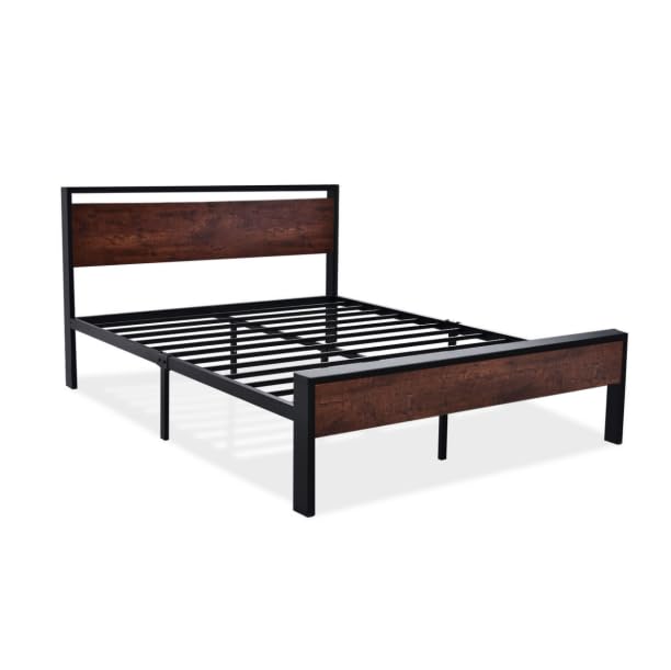 Allewie Queen Size Heavy Duty Platform Bed Frame with Elegant Wooden Headboard and Footboard in Mahogany Allewie