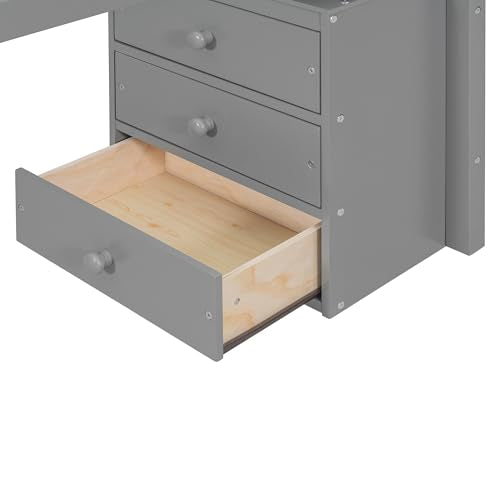 Bellemave Full Loft Bed with Stairs and Shelves, Wood Loft Bed with Two Chest of Drawers, Wardrobe, LED for Kids, Teens, Adults, Gray Bellemave