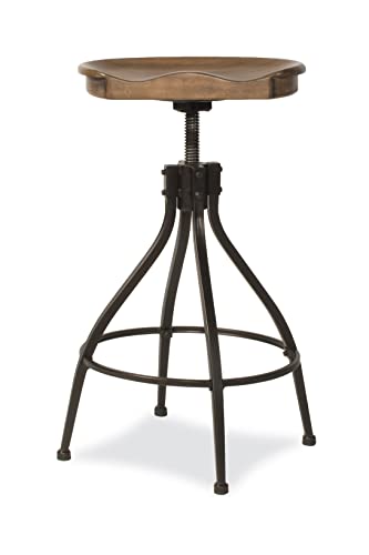 Hillsdale Worland Backless Metal Adjustable Height Stool with Wood Saddle Seat, Brown Hillsdale