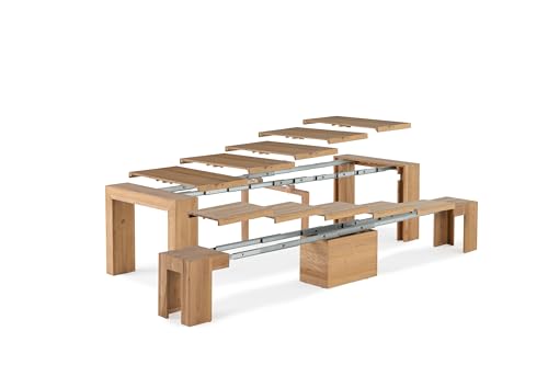 Transformer Table - Solid Wood Extendable Dining Table, Seats 2-12, Expandable Dining Room Table, Space-Saving Furniture, Expandable Dining Furniture, Natural (Table Only) Transformer Table