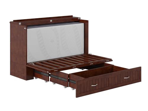 AFI, Southampton Murphy Bed Chest Queen with 6" Mattress, Storage Drawer & Built-in USB Charger, Walnut