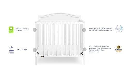 Graco Stella 4-in-1 Convertible Mini Crib with Bonus Mattress (White) – Includes Bonus 2.50 Inch Thick Mattress with Water-Resistant Cover, Converts to Twin Bed with Headboard and Footboard Graco