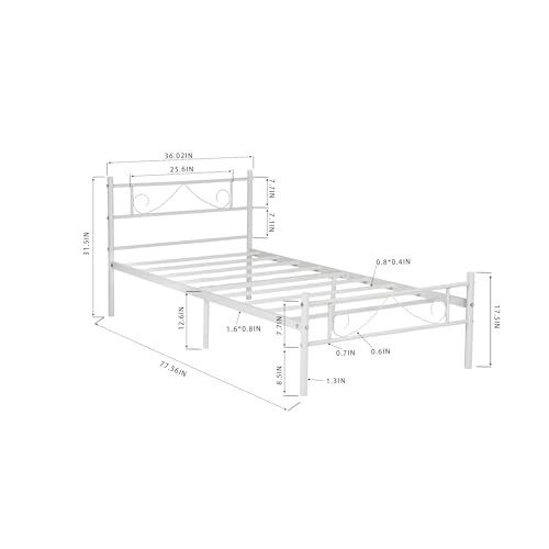 Homy Casa 36" Single Size Bed Frame Platform Metal with Headboard, Underbed Storage Steel Slats, Heavy-Duty Mattress Foundation for Bedroom, No Box Spring Needed, Black Homy Casa