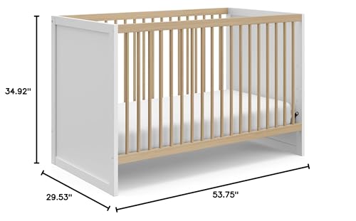 Storkcraft Calabasas 3-in-1 Convertible Crib (White with Driftwood) – GREENGUARD Gold Certified, Fits Standard Crib Mattress, Converts to Toddler Bed, Modern Style, Easy 30-Minute Assembly Storkcraft