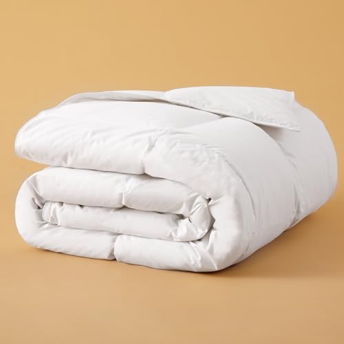 DOWNSTORIA Feather Down Fiber Comforter King Size, Ultra Soft Fabric Duvet Insert, Luxurious Hotel Collection White Bedding Comforters, All Season Medium Warmth 106 x 90 Inch. DOWNSTORIA