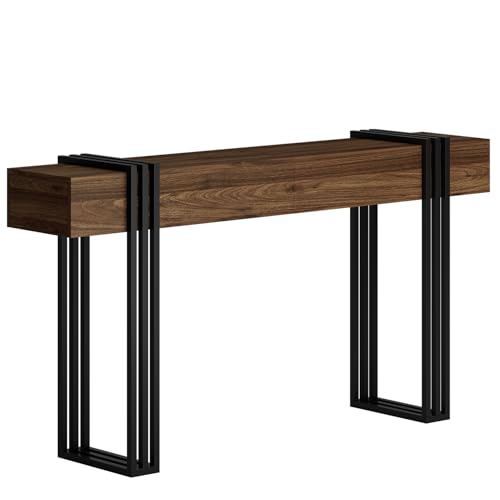 knoworld 63 Inch Console Table for Entryway, Industrial Sofa Tables Couch Table Behind Sofa for Living Room Hallway Foyer, Walnut knoworld