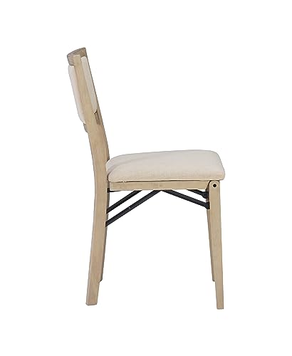 Linon Keira Wooden Folding Chair Upholstered Seat and Back Set of 2, Dining Height, Rustic Natural & Beige Linon