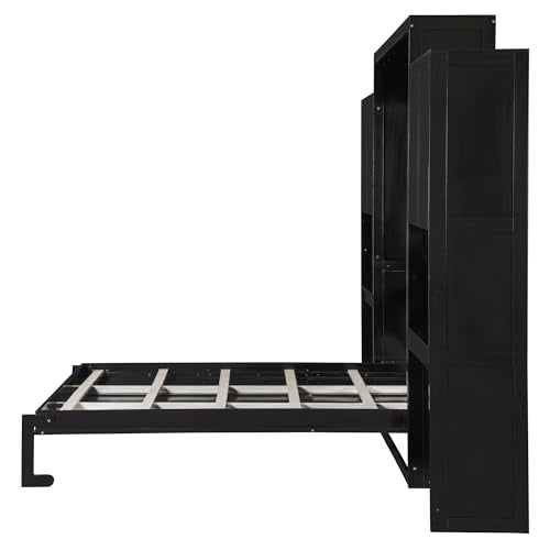 Quarte Queen Size Murphy Bed with Cabinet, Desk & Vanity - Space-Saving Wall Bed Furniture for Small Rooms,Multi-Functional Fold-Down Bed with Storage (Espresso#V) Quarte