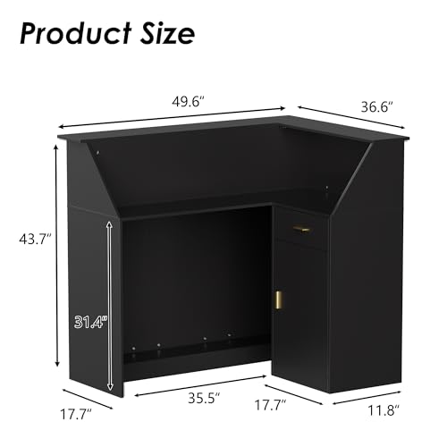 PAKASEPT Reception Desk with LED Lights, L-Shaped Modern Front Desk with Glass Display Shelf, Reception Counter Table for Lobbies, Salons, Retail, Home Offices (Black) PAKASEPT