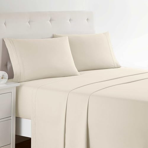 Clara Clark Bed Sheets, Premier 1800 Series 4 Piece Bed Sheet Set, Deep Pocket, Wrinkle, Fade, Stain Resistant, Luxury Soft Bedding Sheets & Pillowcases, Queen, Beige Cream Clara Clark
