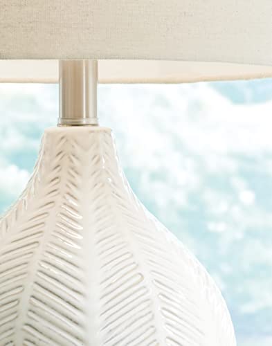 Signature Design by Ashley Rainermen 20" Modern Herringbone Ceramic Table Lamp, Off White Signature Design by Ashley
