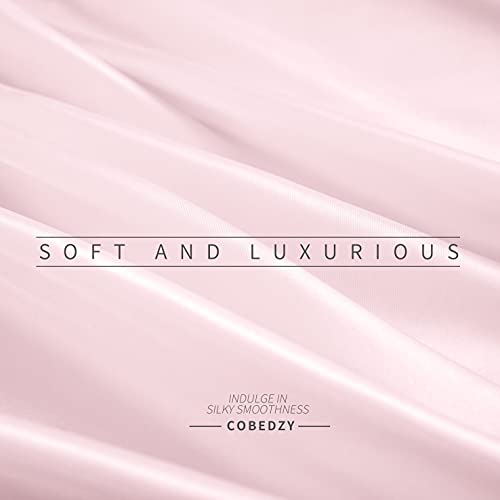 Cobedzy 3 Pcs Blush Pink Satin Sheets Twin Size Soft Silky Satin Bedding Sheets Set with 1 Deep Pocket Fitted Sheet, 1 Flat Sheet, 1 Pillowcase Cobedzy