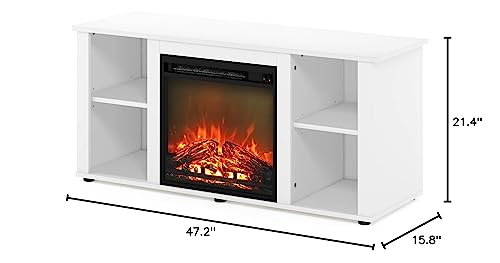 Furinno Jensen Entertainment Center Stand with Fireplace for TV up to 55 Inch, Corded Electric, White Furinno