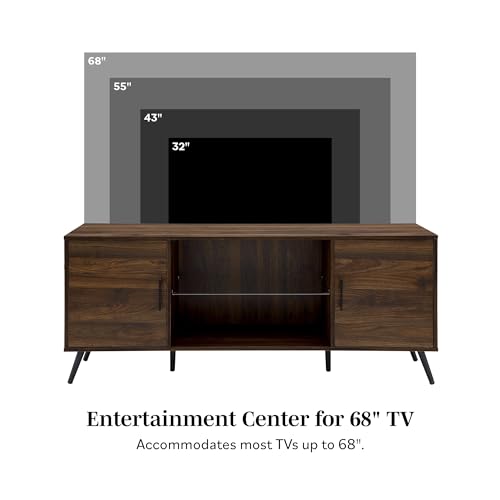Walker Edison Saxon Mid Century Modern Glass Shelf TV Stand for TVs up to 65 Inches, 60 Inch, Walnut Walker Edison