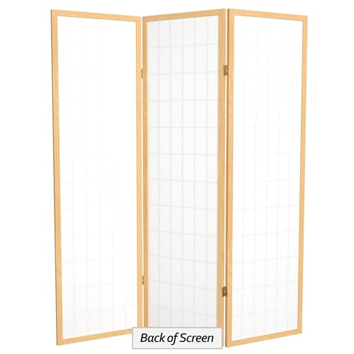 Red Lantern 5 ft. Tall Window Pane Shoji Screen - Natural - 3 Panels Red Lantern