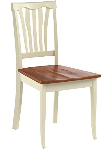 East West Furniture Avon Kitchen Dining Slat Back Solid Wood Seat Chairs, Set of 2, Buttermilk & Cherry East West Furniture