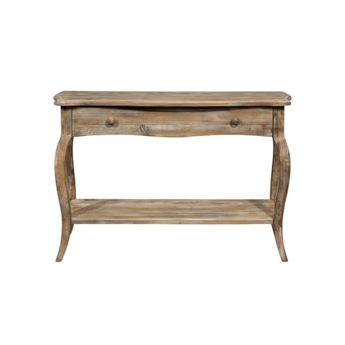 Austerity Rustic Console Table, 42 Inch with Curved Legs, Scalloped Edges, and Lower Shelf in Driftwood Finish - Natural and White Textured Antique Look Home Décor by Alaterre Furniture Alaterre Furniture