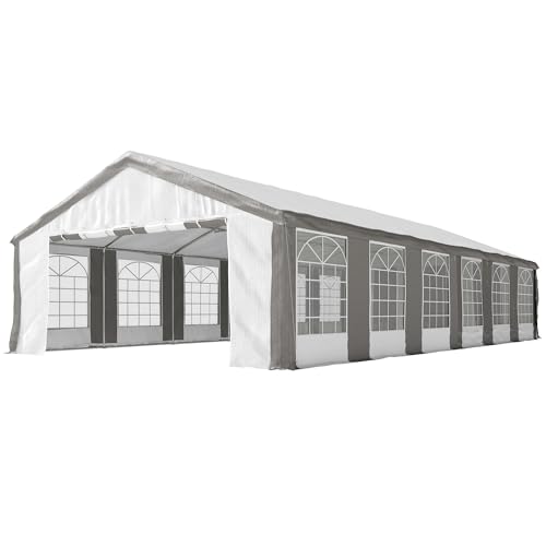 Outsunny 20 x 40 ft Heavy Duty Party Tent Outdoor Gazebo Wedding Tent Event Shelter Carport BBQ with Removable Sidewalls & Windows, Outside Waterproof Canopy for Parties, White and Gray Outsunny