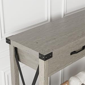 CABIHOME Farmhouse Entryway Table, Wooden Console Table with Drawers, 2 Tier Sofa Table with Storage, Console Table for Entryway, Living Room, Hallway, Foyer-Grey CABIHOME