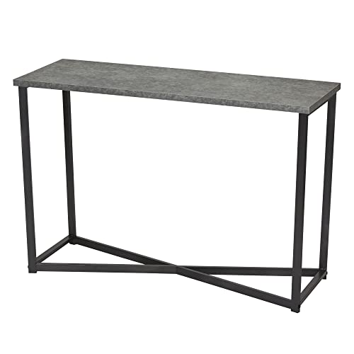 Household Essentials Jamestown Console Sofa Table Rustic Slate Concrete and Black Metal Household Essentials