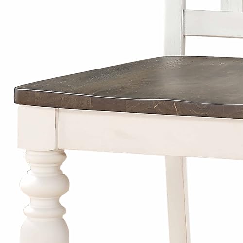 Steve Silver Furniture Joanna 7pc Dining Set, Two Tone Dark Oak/Ivory Finish, 64"-80" w/ 18" Leaf and 6 Stoolhouse Styled Slat Back Side Chairs, Dining Room, 64" L x 40" W x 30" H, White Steve Silver