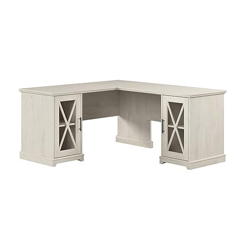 Bush Furniture Lennox Farmhouse L Shaped Desk with Storage Cabinets | Corner Computer Table for Home Office Workspace, 60W, Linen White Oak Bush Business Furniture