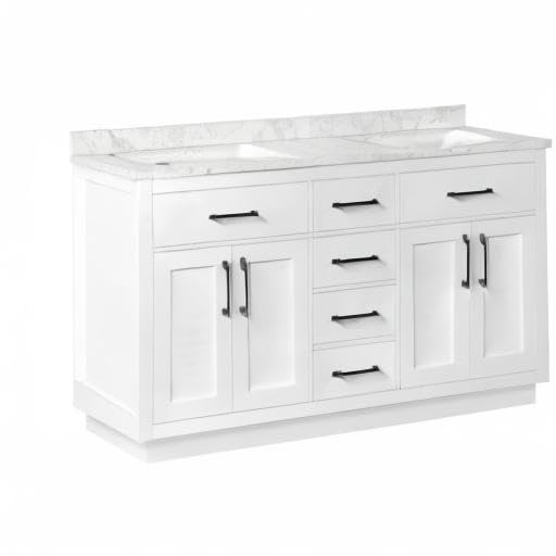 OVE Decors Bathroom Vanity with Black Hardware and Power Bar in White Finish, 60 inches OVE Decors