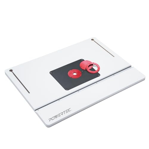 POWERTEC Router Table Top 24” x 32” w/Phenolic Template Precision Router Base with Insert Plate & Rings for Woodworking (71685) POWERTEC
