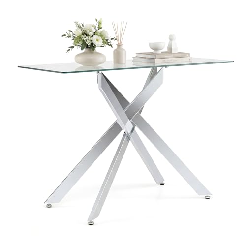 Giantex Glass Console Table, 45" Modern Entryway Table w/Clear Tempered Glass Top & Heavy Duty Metal Tubular Legs, Accent Sofa Tables, Behind Couch Tables for Living Room, Entrance, Hallway, Silver Giantex