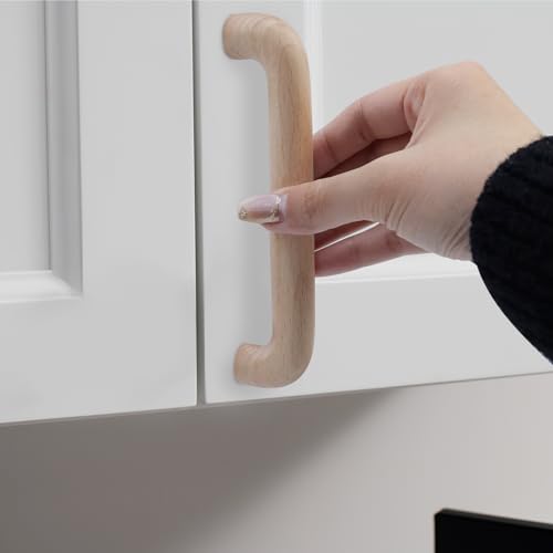 Risbay 10Pcs 5.04" Hole Distance Wood Color Unfinished Wood Handles for Drawer,Wardrobe,Cupboard,Dresser Risbay