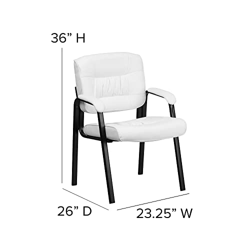 Flash Furniture Haeger White LeatherSoft Executive Side Reception Chair with Black Metal Frame Flash Furniture