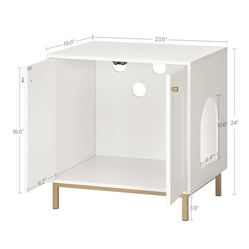 Hzuaneri Cat Litter Box Enclosure, Hidden Litter Box Furniture, Wooden Pet House Side End Table, Storage Cabinet Bench, Fit Most Cat and Litter Box, Living Room, Bedroom, White and Gold CB81203G Hzuaneri