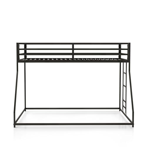 Furniture of America Dravenor Modern Metal Twin Over Full Low Profile Bunk Bed with Reversible Ladder and Twnty-Two Slats, No Box Spring Required, for Kids, Bedroom, Dorm, Black Furniture of America