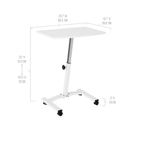 Seville Classics Airlift Mobile Height Adjustable Laptop Stand Computer Workstation for Sitting Classroom Home Office Medical Table w/Wheels, Flat Desk 24", White Seville Classics
