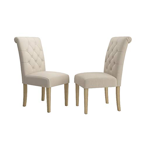 Roundhill Furniture Habit Solid Wood Tufted Parsons Dining Chair (Set of 2), Tan Roundhill Furniture