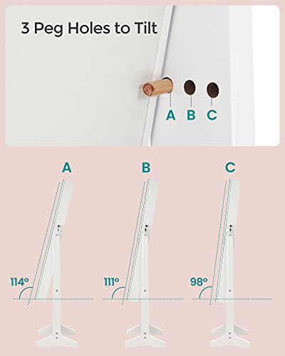 SONGMICS Mirror Jewelry Cabinet Standing Armoire Organizer, Jewelry Storage with Full-Length Frameless LED Lights, Built-in Makeup Mirror, 2 Drawers, Lockable, White UJJC023W01 SONGMICS