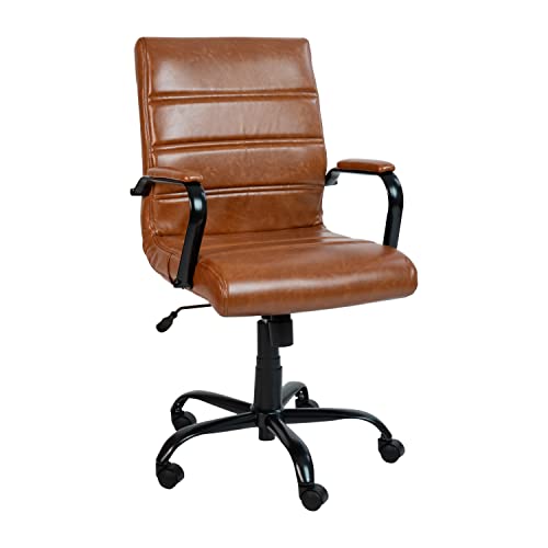Flash Furniture Whitney Mid-Back Desk Chair - Brown LeatherSoft Executive Swivel Office Chair with Black Frame - Swivel Arm Chair Flash Furniture