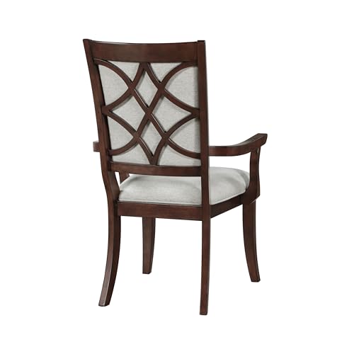 Yozma Traditional Dining Armchairs Set of 2, Cherry Finish Wooden Frame with Beige Upholstered Seat – Elegant Formal Dining Room for Yozma