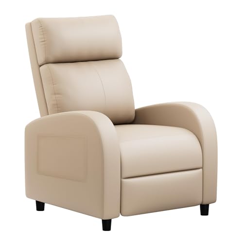 JUMMICO Recliner Chair Adjustable Home Theater Single Recliner Sofa Furniture with Thick Seat Cushion and Backrest Modern Living Room Recliners (Leather, Beige)