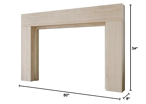 Modern Ember Sabine Wood Fireplace Mantel Surround Kit, Unfinished 56" x 42" Opening | 80" x 54" Overall | Minimal Modern Aesthetic; Includes Wooden Mantel Surround & Shelf Modern Ember