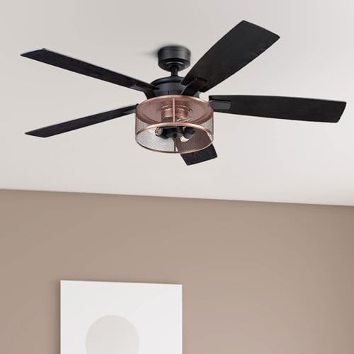 Honeywell Ceiling Fans Carnegie Industrial 52 Inch Ceiling Fan with Light, Remote Control Fan, LED Indoor Fan with 5 Blades, Black Oak and Brown Mopane Blade Finish Options, Copper (51459-01) Honeywell