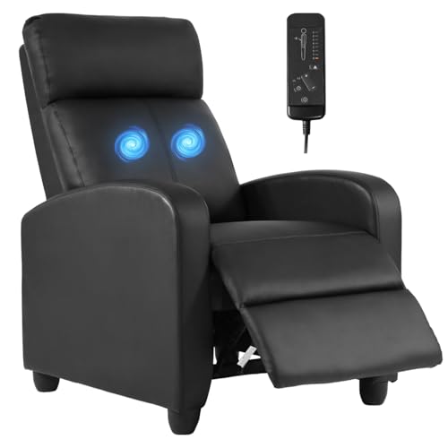 FDW Recliner Sofa Massage Chair Home Theater Seating with Lumbar Support and Padded Backrest for Living Room and Bedroom (Leather, Black) FDW