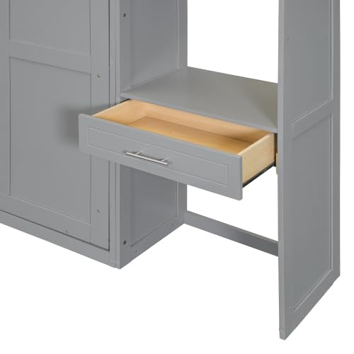 Harper & Bright Designs Queen Size Murphy Bed with Desk, Storage Cabinet & Shelves, Foldable Wooden Wall Bed, Space-Saving, Grey Harper & Bright Designs