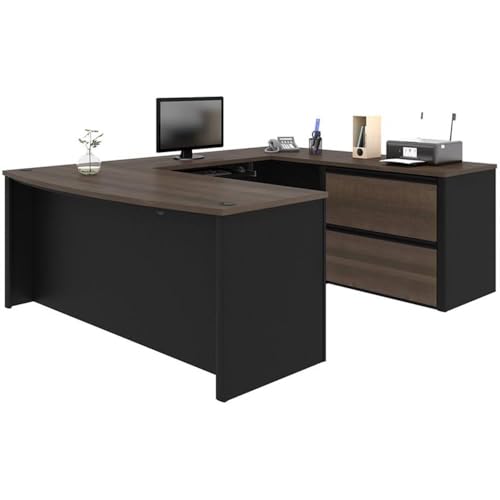 Atlin Designs Contemporary 5 Piece Wood U Shaped Computer Desk in Antigua/Black Atlin Designs