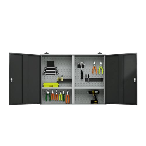 JZD Steel Garage Wall Mounted Tool Cabinet, Black & Grey JZD