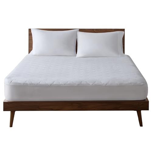 Sleep Philosophy Full Mattress Pad, Cotton Mattress Protector Classic Cloud Quilted Bed Cover, All Natural Breathable Mattress Topper Fitted Pocket Fits Up to 18", Machine Washable, White Sleep Philosophy