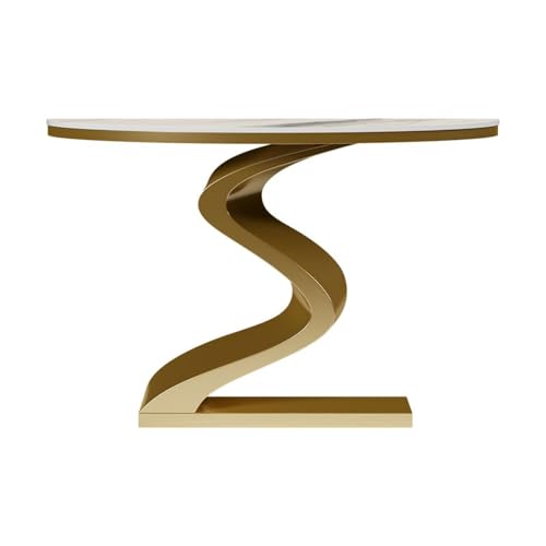 homary 39.4" White & Gold Half Circle Entry Table, Half Moon Wall Table with Uniquely Designed Curved Legs for Entryway/Hallway/Living Room/Foyer, Sintered Stone Top homary