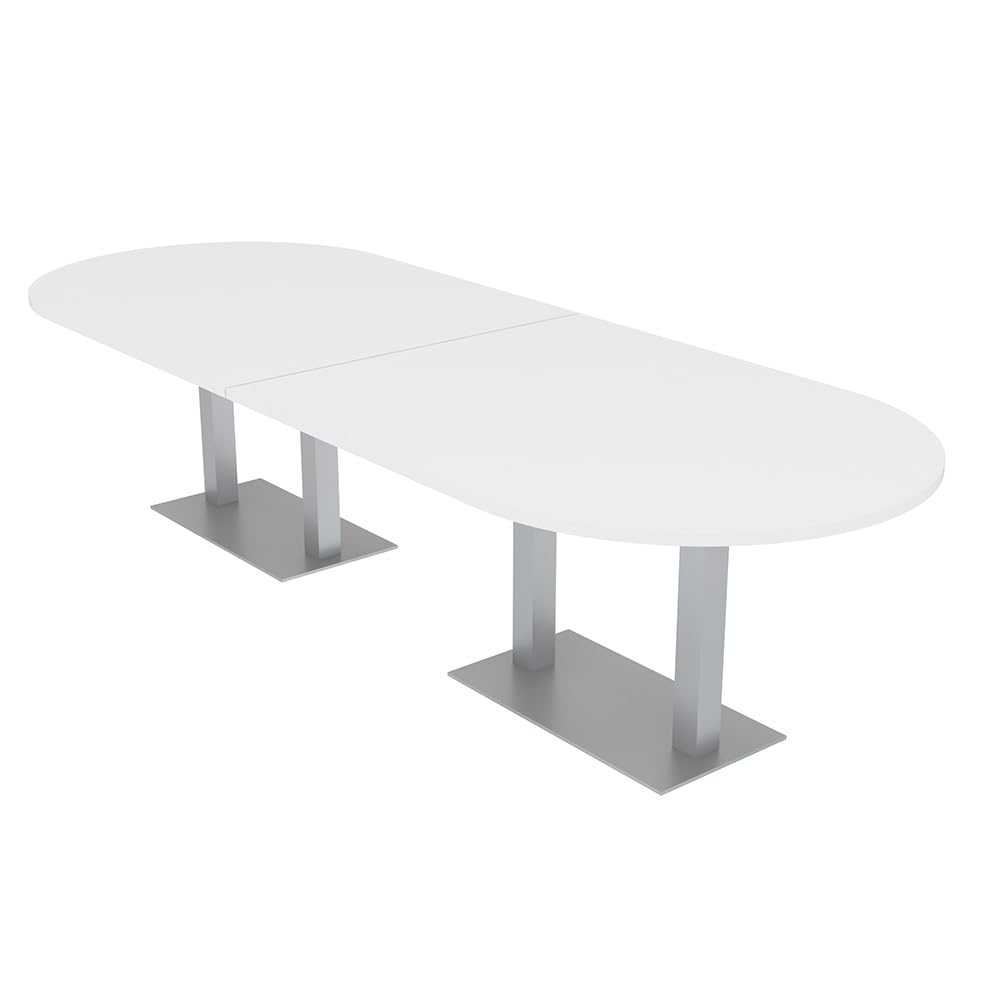 SKUTCHI DESIGNS INC. 12 Person Modular Conference Table with Metal Bases | Racetrack Shaped | Harmony Series | 12' | White SKUTCHI DESIGNS INC.