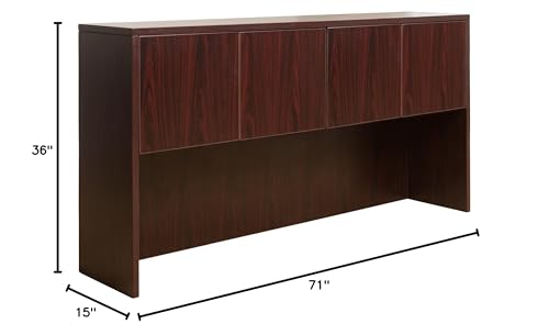 Boss Office Products Holland Series 71" Executive U-Shape Desk with Pedestal File Storage and Hutch, Mahogany Boss Office Products